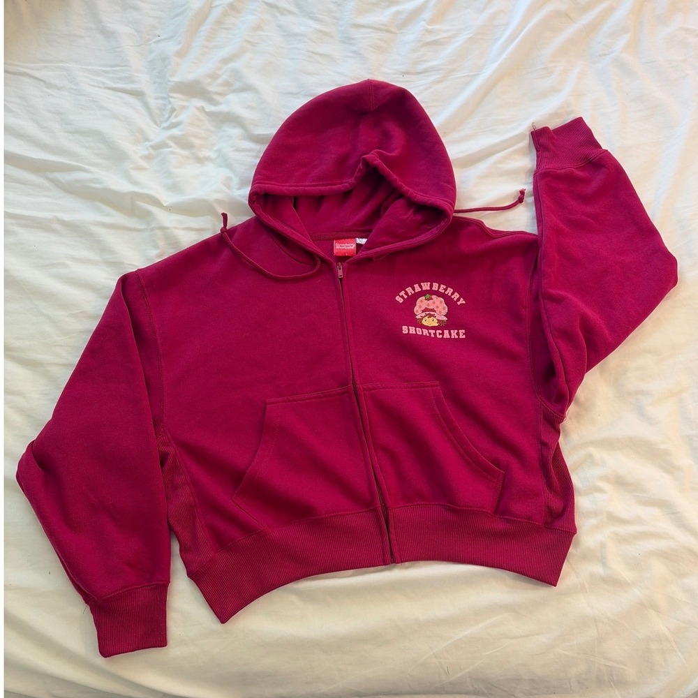 Strawberry Shortcake Magenta Pink Zip Up Hoodie 79 Graphic Sweatshirt Medium